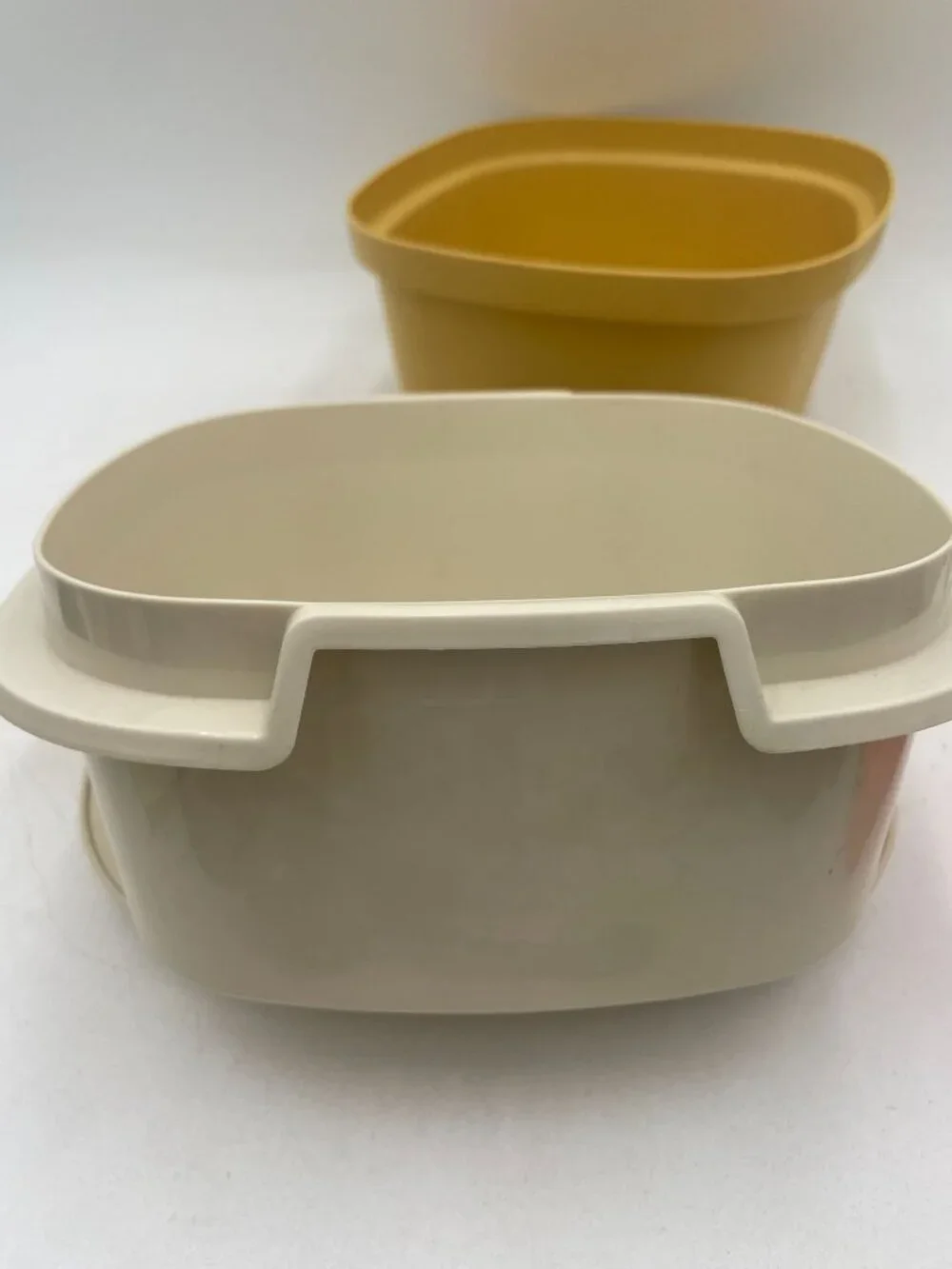 Tupperware Yellow Square Container Cream Lid Vintage Storage Or Serving Dish
